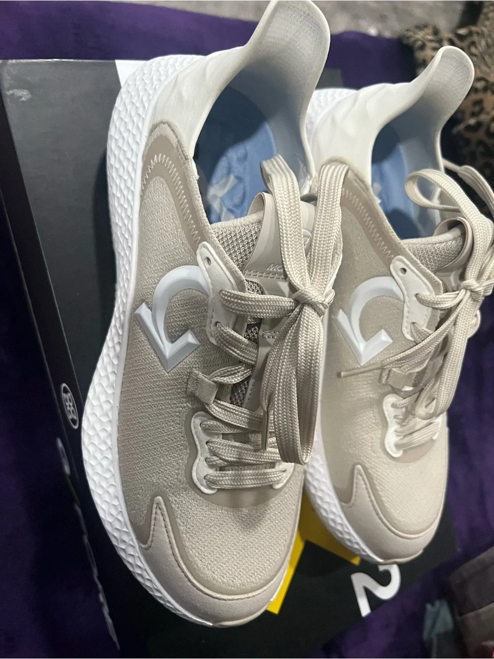 G/FORE Beige and White Mesh Golf Sneakers